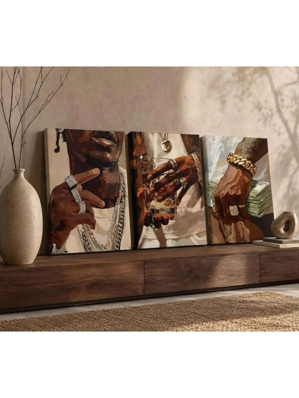 3Pcs Modern African American Canvas Wall Art - Hip-Hop Aesthetic Decor for Teen